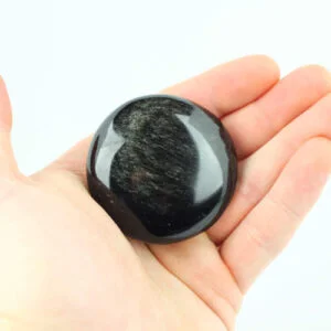 Silver Sheen Obsidian Round Palmstone 2"