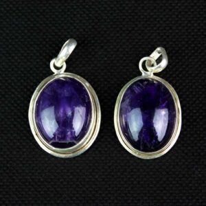Deep Purple Amethyst Medium Oval Sterling Silver Pendant from Africa