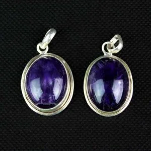 Deep Purple Amethyst Medium Oval Sterling Silver Pendant from Africa